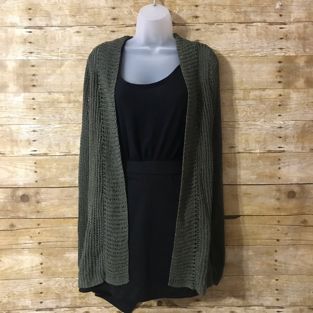 Olive Knit Long Open Cardigan Size S